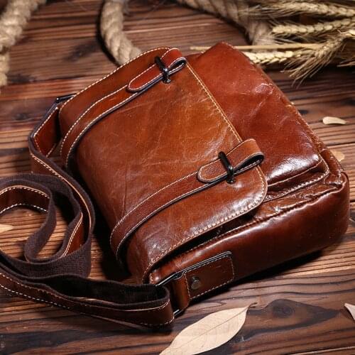 Vintage First layer Oil wax Cow leather men messenger bags Fashion shoulder crossbody bags Casual genuine leather Bag