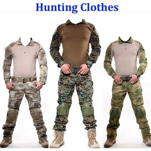Tactical Hunting Shirt+Pants With Knee Elbow Pads Army Military Uniform Camouflage Clothes Ghillie Suit Outdoor Cambat Frog Set