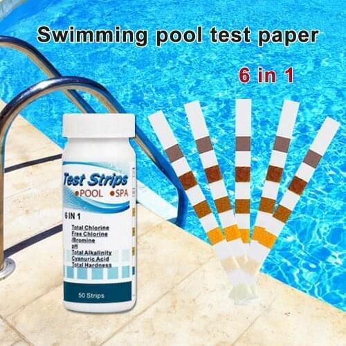 6 In 1 Swimming Pool Spa Water Test Strips 50Pcs/bottle Acid Water Hardness Alkalinity Ph Cyanuric Bromine Test Tools