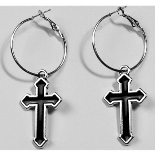 Hip hop Hollow Black Metal Cross Popular Dangle Earrings Street Jewelry Accessory For Women Trendy Punk Drop Brincos Earrings