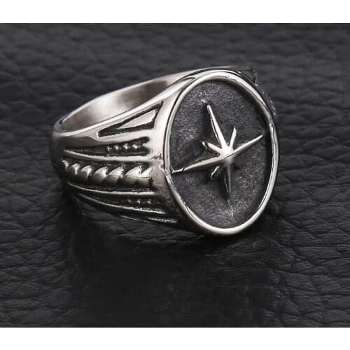 Vintage Polaris Star Signet Ring Fashion Men Women Stainless Steel Couple Rings Punk Biker Jewelry Wholesale