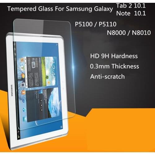 0.3mm 9H Tempered Glass Screen Protector For Samsung Galaxy Tab 2 10.1 P5100 P5110 Note 10.1 N8000 N8010 Tablet Protective Film