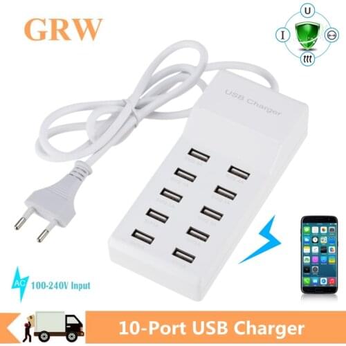 Grwibeou 10 USB Charger Station Splitter 60W Mobile Phone Charger HUB Smart IC Charge Universal for iPhone ipad Samsung MP3