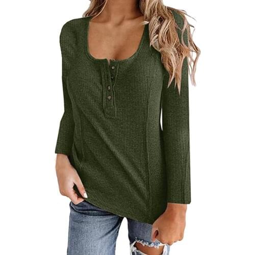 New Stylish Women Blouse Solid Color Slim Autumn Slim O Neck Long Sleeve Buttons Basic Tops Shirts Tee Tunics Party Streetwear