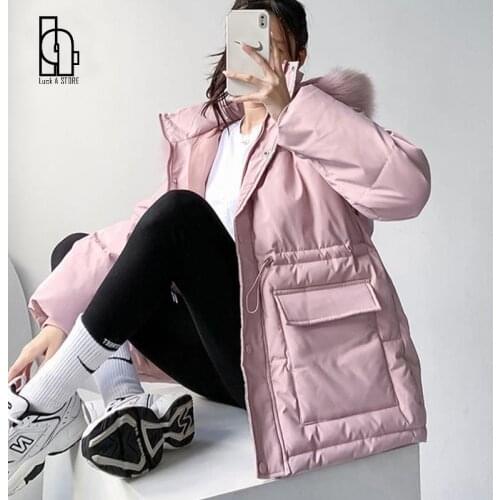 Luck A Women Parkas Elegant Fur Collar Winter Thick Warm Solid Down Coat Female Cotton-padded Jacket Korean Fashion Outerwears