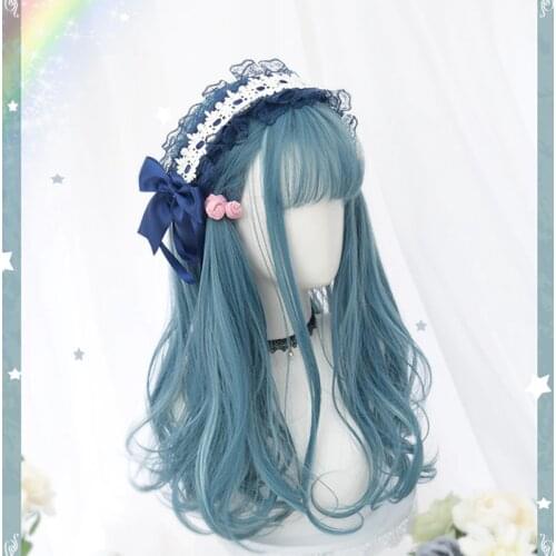 Beautiful Long Curly women Hair Cosplay Wig Synthetic wig Lolita kawaii Blue Hair women Fashion Girls Lolita Wig Cute Unique