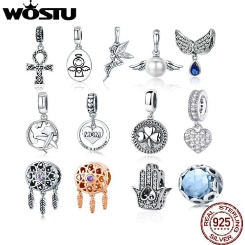 WOSTU Authentic 925 Sterling Silver Lucky Dreamcatcher Charms Pendant Fit Bracelets Women Party Fashion DIY Jewelry Gift Making