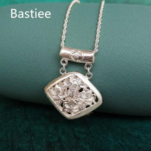 Bastiee Chinese 999 Sterling Silver Pendant For Women Antique Handmade Luxury Jewelry Hanfu Accessories Lock Chain Necklace