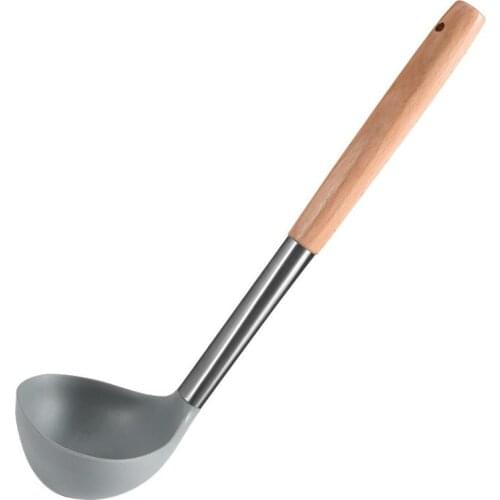 1pc Soup Spoon Heat Resistant Non-Stick Soup Ladle Soup Scoop With Wood Handle Kitchen Cooking Tools Accessories