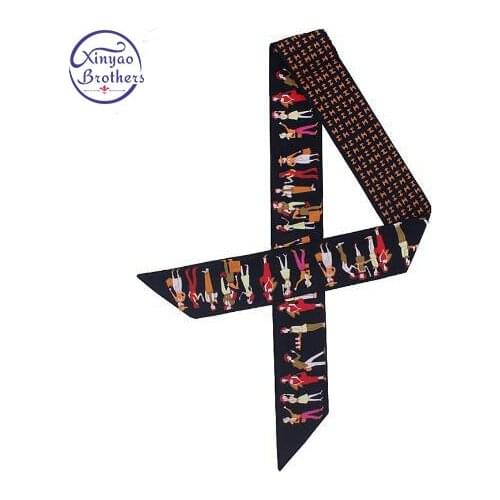 2017 Best Selling Holiday Print Silk Scarf Women Luxury Brand Scarf Bag Ribbons Fashion Head Scarf Small Long Scarves Wholesale