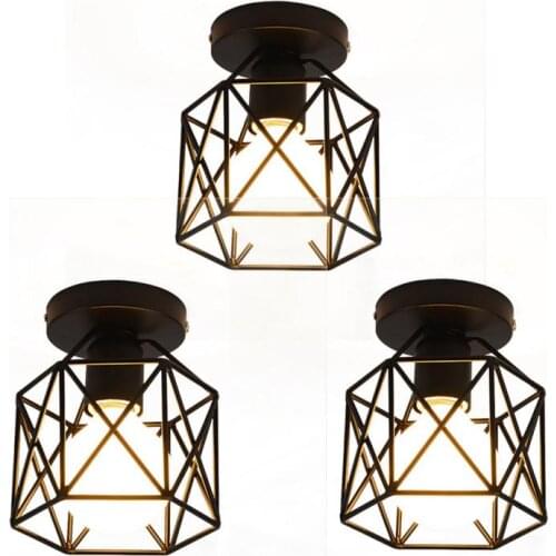 3/5 Pcs Ceiling Light Industrial Square Cage Metal Iron Retro Chandelier Suspension Light Fixture For Hallway Entrance Drivewa