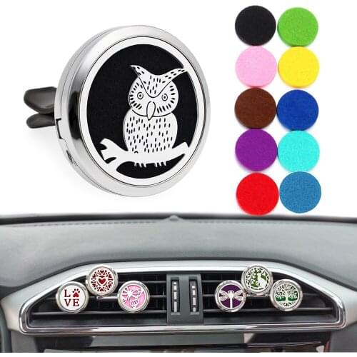 30mm Auto Diffuser Vent Clip Car Air Freshener Owl Cat Dog Essential Oil Aromatherapy Perfume Locket With 10pcs Pads Gift
