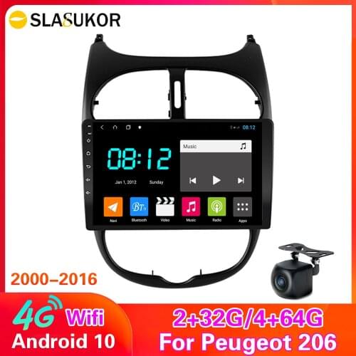 4G+64G Android 10 For PEUGEOT 206 2000 - 2016 Car Radio Multimedia Video Player Navigation GPS no 2 din WIFI Dsp Screen Player