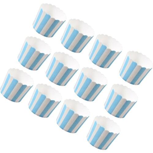 50PCS Blue and White Stripes Paper Cup Cupcake Wrappers Baking Packaging Cup Heat Resistant Cupcake Cups