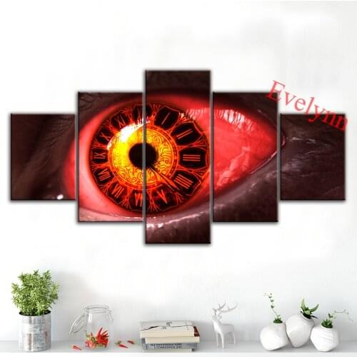 5 Pieces Abstract Red Eyes Poster Modern Canvas Hd Print Modular Pictures Wall Art Living Room Gift Bedroom Decor Painting Frame
