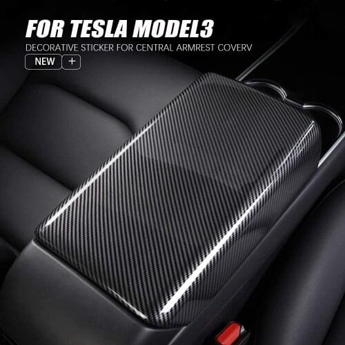 Car Interior Accessories For Tesla Model 3 2017-2020 ABS Carbon Fiber Armrest Box Cover Printing Armrest Pad Protector Mid-Conso