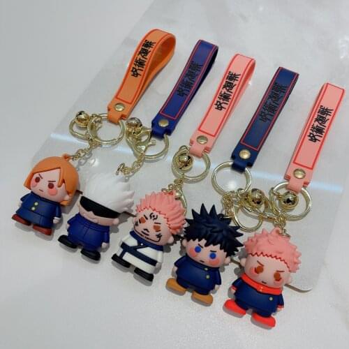 Anime Jujustu Kaisen Keychain Lanyard Doll Toy Cartoon Fu Hei Hui Wu Tiao Wu Pendant Key Rings Women Bag Trinket Men Key Holder