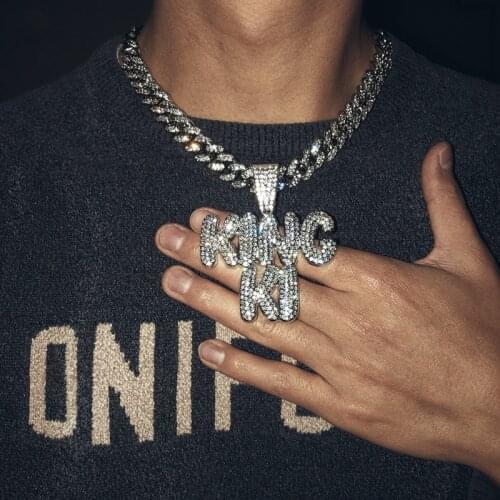 Men Women Hip Hop Miami Cuban Chain Letter KING KI Necklaces Cubic Zircon Pendants Hip Hop Jewelry Dropshipping