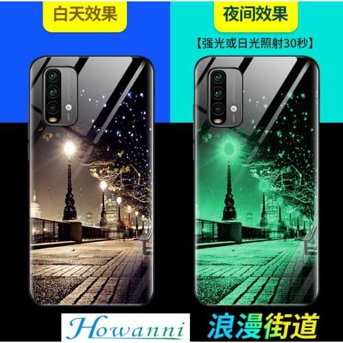 Luminous Tempered Glass Case For Xiaomi Redmi 9T Case Glowing in Dark Back Cover For Xiaomi Redmi 9T Cover Phone Bag Shell