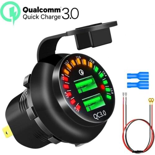 Dual USB QC3.0 Quick Charge Charger Socket with Color Screen Voltage Display for Car