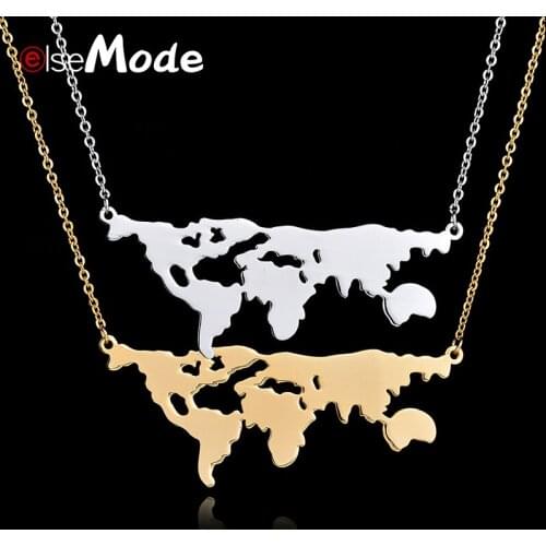 ELSEMODE Rose Gold Color World Map Pendant Necklace Stainless Steel Creative Globe Necklaces For Men Women Birthday Gift