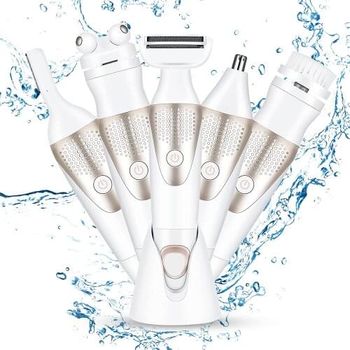 Electric Epilator Woman 5 in 1 Electric Shaver Woman Five Replacement Heads Clean and Massaging Dry and Wet Hair Removal