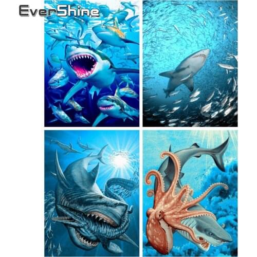 EverShine Diamond Painting Shark Picture Of Rhinestones Diamond Embroidery Animal Cross Stitch Sea Mosaic Kits Handmade Gift