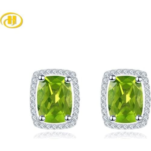 Hutang Peridot Earring for Women 2.9 Carats Cushion Cut Genuie Gemstone Simple Classic Style Women Birthday Gifts