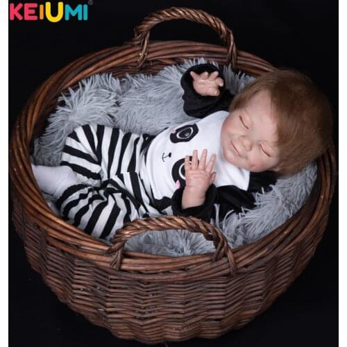KEIUMI 20 Inch Lovely Panda Handmade Rooted Fiber Hair Reborn Baby Cloth Body Sleeping Baby Doll Toy For Kids Birthday Gifts