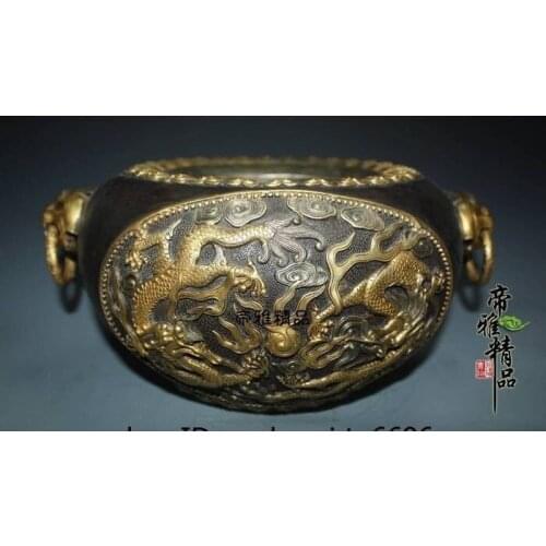 China Bronze 24K Gold Gild Silver Fu Foo Dog Lion Dragon Bead Pot Bottle Kettle