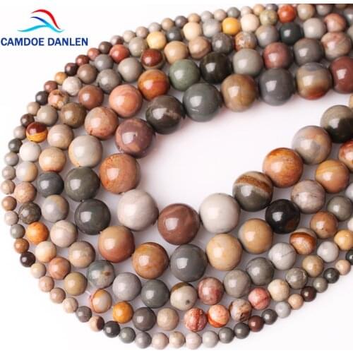 CAMDOE DANLEN Natural American Brown Picture Stone Round Loose Beads 4 6 8 10 12 MM Fit DIY Charms Beads For Jewelry Making