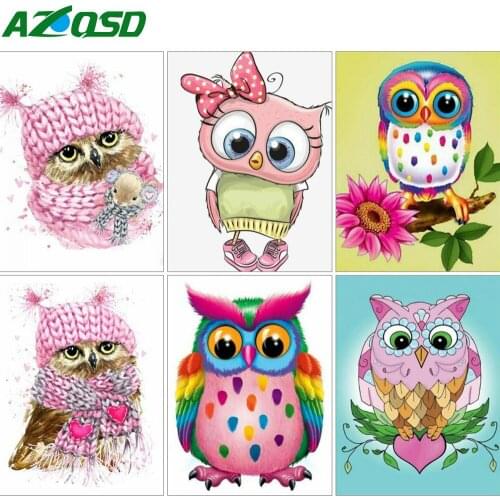 AZQSD Full Square Diamond Embroidery Owl Mosaic Needlework Rhinestones Diamond Painting Cartoon Animal Cross Stitch Home Decor