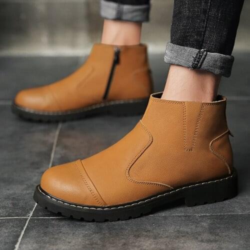 Men Fashion Genuine Leather Boots Men Lace Up Brand Ankle Sneakers Autumn High Top Leather Boots Comfortable Men Shoes
