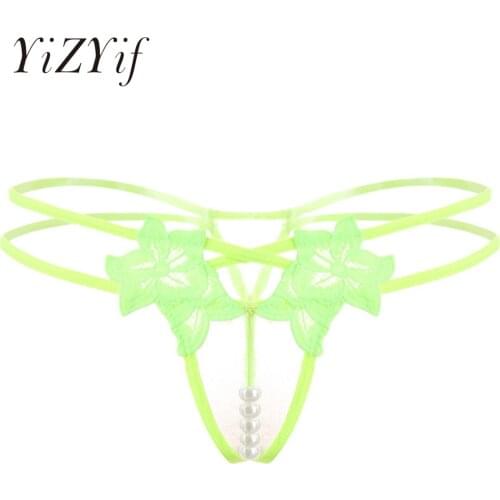 Men Crotchless G-string Sexy Panties Pearls Embroidered T-back Lingerie Briefs Low Rise Double Elastic Waistband Thong Underwear