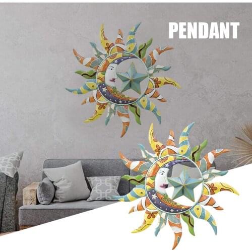 Sun Moon Star Wall Decor Colorful Helios Statue Vintage Hanging Metal Artistic Ornament For Home Door Garden Decoration