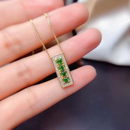 S925 Natural Diopside Necklace Pendant for Women Oval Cuted Green gems Chokers High Quality Square Daily Accessories Gifts