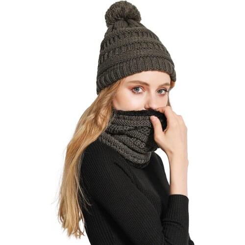 Women Men Scarf Hat Set Beanies Knitted Skullies Hats Pure Colour Autumn And Winter Warm Pure Colour Unisex Solid Color Outdoor