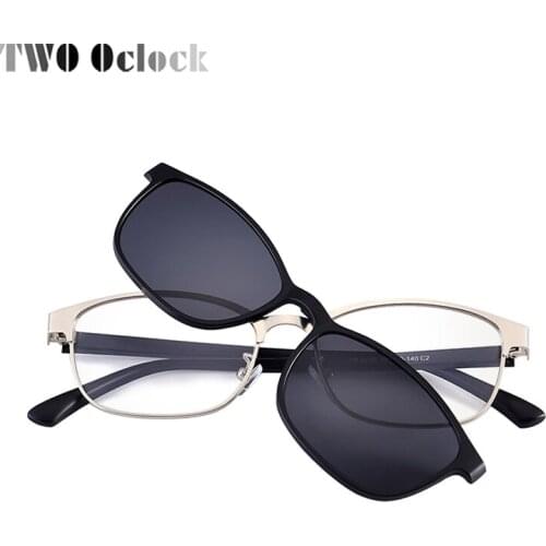 TWO Oclock Vintage Square Polarized Clip On Sunglasses Women Men Small Metal Glasses Frame Myopia Spectacles Eyeglasses L2220