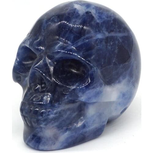 Skull Figurine Natural Stone Blue Sodalite Crystal Carved Statue Realistic Feng Shui Healing Ornament Art Collectible 2"