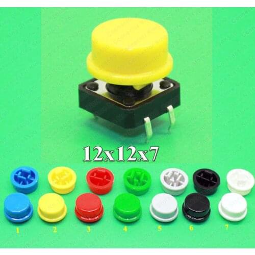 70PCS Tactile Push Button Switch Momentary 12*12*7.3MM Micro switch button + (70PCS 7 colors Tact Cap a24 )