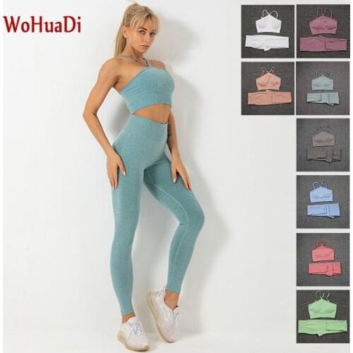 WOHUADI 2021 Yoga Set Women Fitness Suit Gym Clothing Sports Bra Seamless Crop Tank Top High Waist Leggings Sportswear Tracksuit