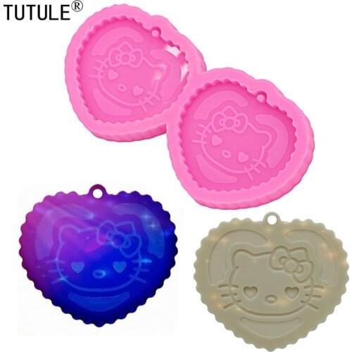 Mirror Cartoon cat Characters Faces Only Individuals Mold Keychain Epoxy Resin earring Polymer Clay baking candies Silicone mold