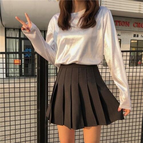 Fv1688-1 2019 new autumn winter woman fashion casual t-shirt lady beautiful nice Tops female shiny bright Plus size woman