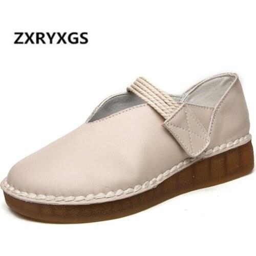 New Handmade Top Cowhide Leather Shoes 2020 Spring Comfort Breathable Women Flat Non-Slip Soft Bottom Casual Shoes Women Flats