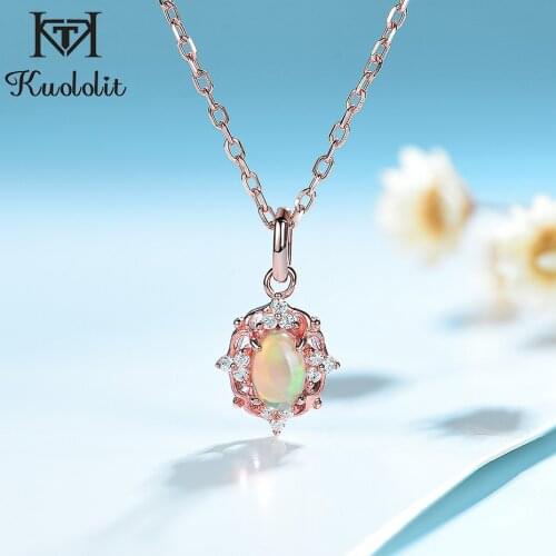 Kuololit 585 Rose 100% Natural Opal Gemstone Necklaces For Women 925 Sterling Silver Pendants for Birthday Gifts Fine jewelry