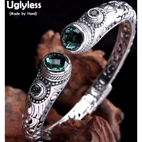 Uglyless Luxury Vintage Palace Style Women High Jewelry Hollow Totem Pattern Ethnic Bangles Thai Silver 925 Silver Jewelry BA624