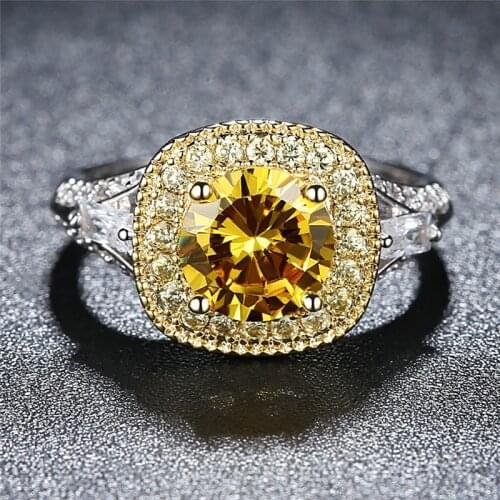 3 Colors Trendy Square Round Crystal Zircon Ring for Women Engagement Party Wedding Rings Jewelry Hand Accessories Size 6-10