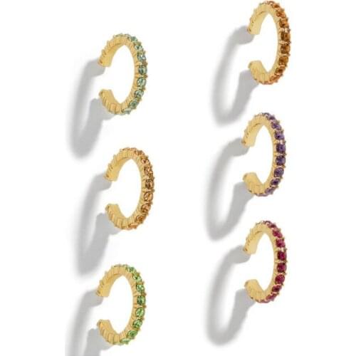 6pcs/set Clip Earring Pave Crystal Jeweled Mini Ear Cuff Geometric C Shape Earclip Ladies Ear Cuff Fashion Brand Women Jewelry