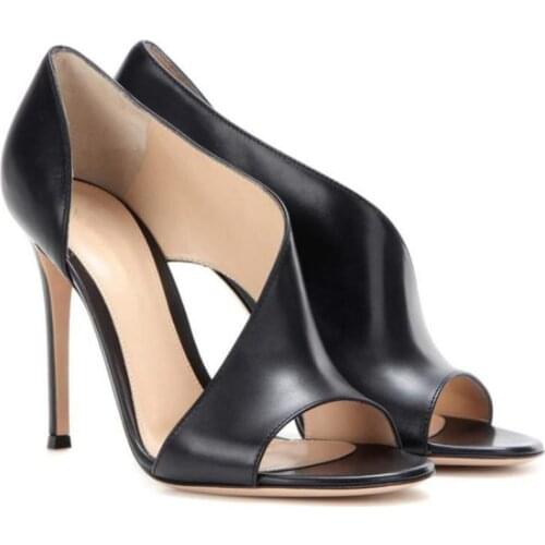 High Heels Sandals Side Hollow Open Toe Ladies Shoe Thin Heeled Slip-on Modern Sandal Leather Brand Women Shoes Sandalias Pumps