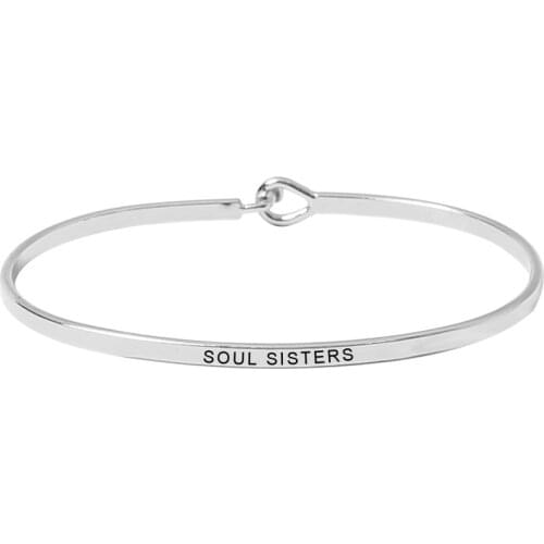 Simple SOUL SISTERS Letters Bangle Fashion Jewelry Silver Rose Gold Color Cuff Bracelets & Bangles For Women Man Lovers' Gift